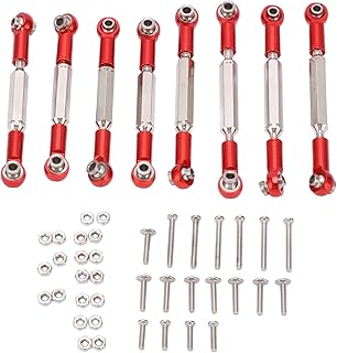 VGEBY Metal Steering Linkage, 8Pcs Metal Adjustable Steering Linkage Aluminum Alloy Servo Link Pull Rod for WPL C14 C24 B14 MN D90 D91(red) Servo Linkage