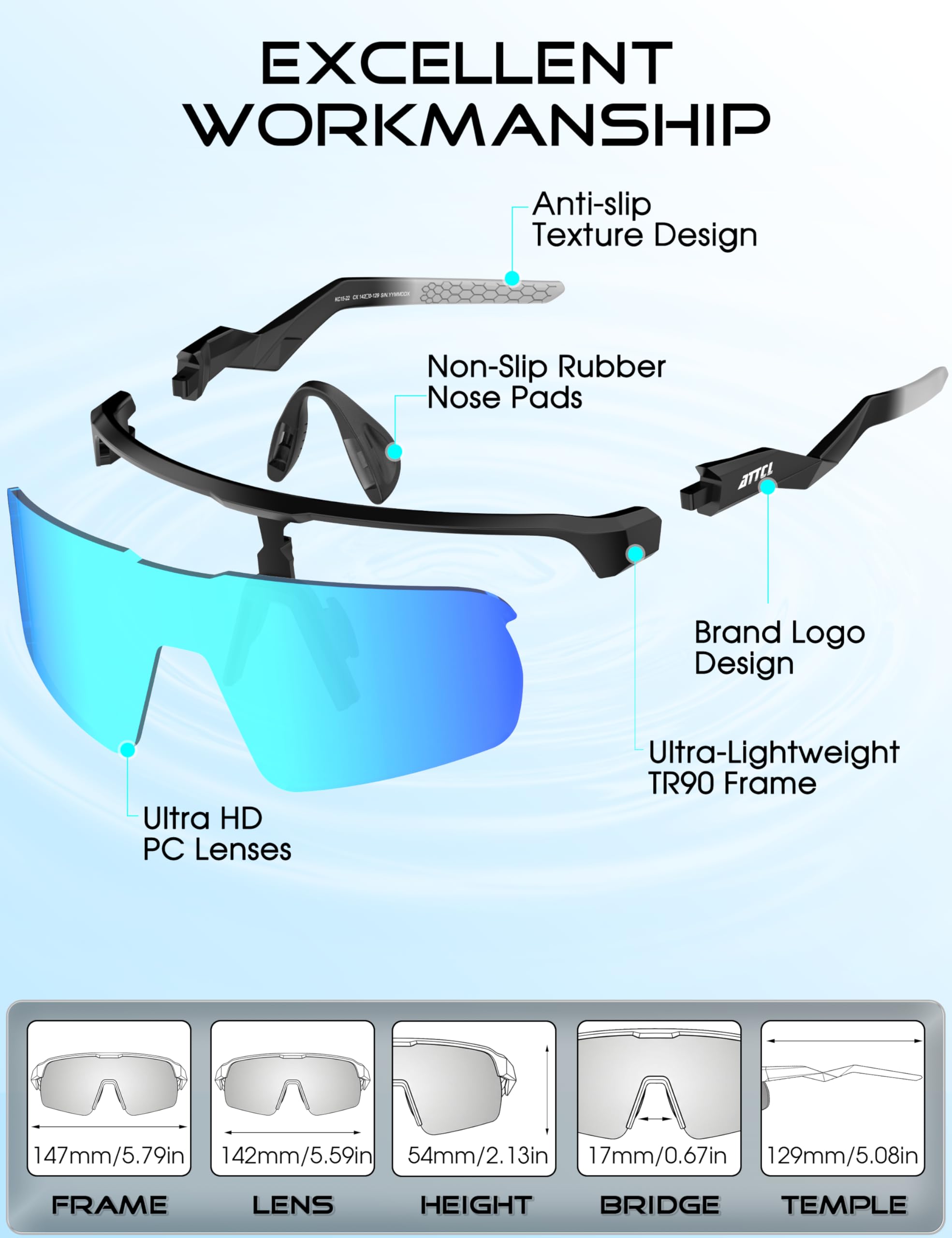 ATTCL Sportowe okulary przeciwsłoneczne dla mężczyzn i kobiet, ochrona przed promieniowaniem UV, ultralekkie, wędkarstwo, bieganie, baseball, jazda na rowerze, okulary przeciwsłoneczne