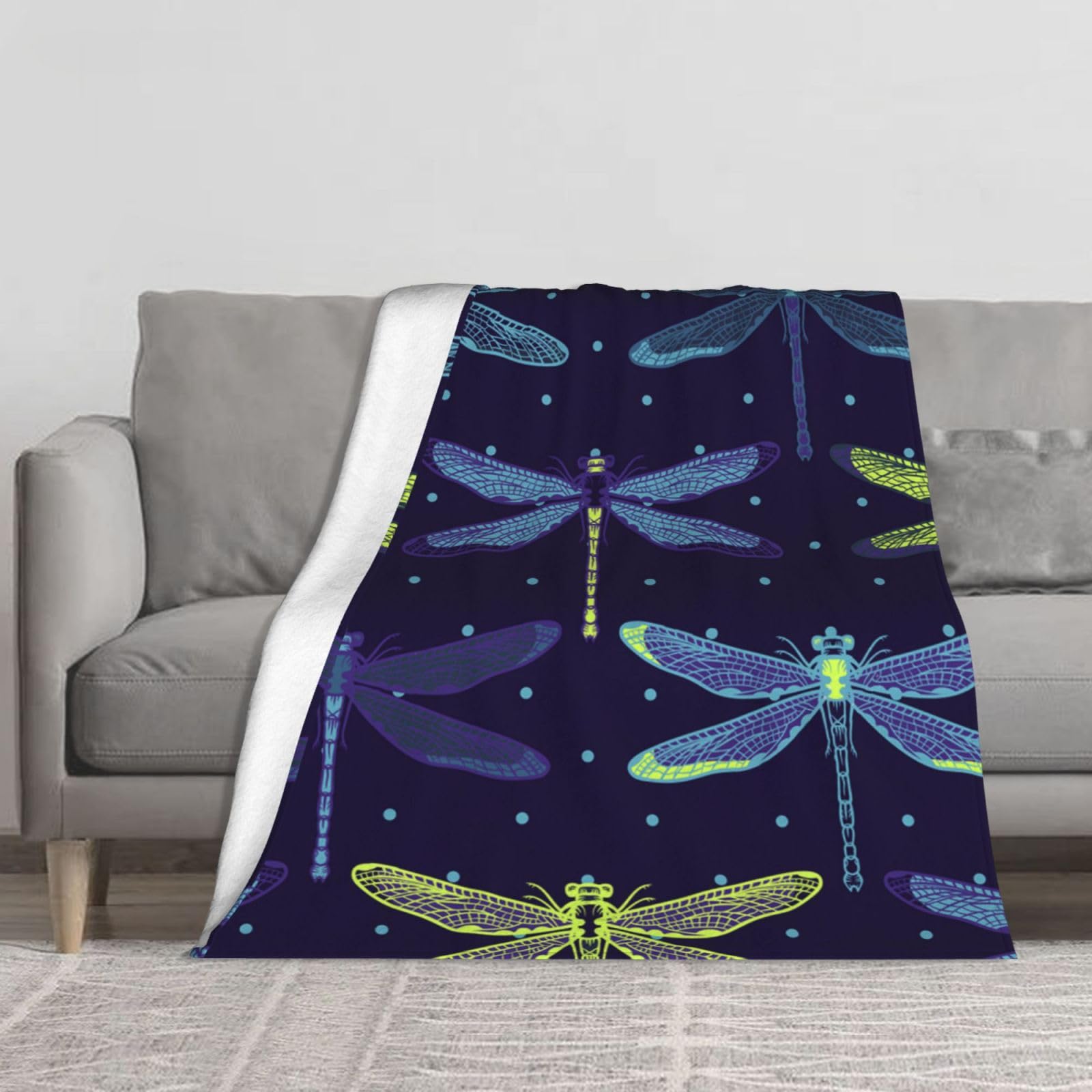 Couverture flanelle libellules douce et épaisse 150x130 pour jeté de canapé
