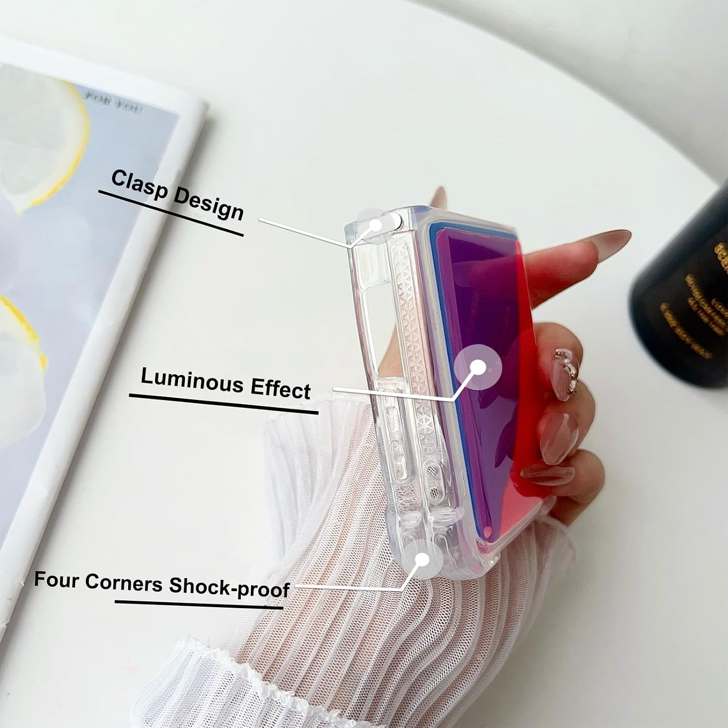 Omio for Galaxy Z Flip 7 Fluorescence Case Glow in The Darkness Luminous Flowing Liquid Quicksand Neon Design Sparkle Quicksand Clear Fun Soft TPU Slim Shockproof Cover for Girls Women Neon Rose image 5