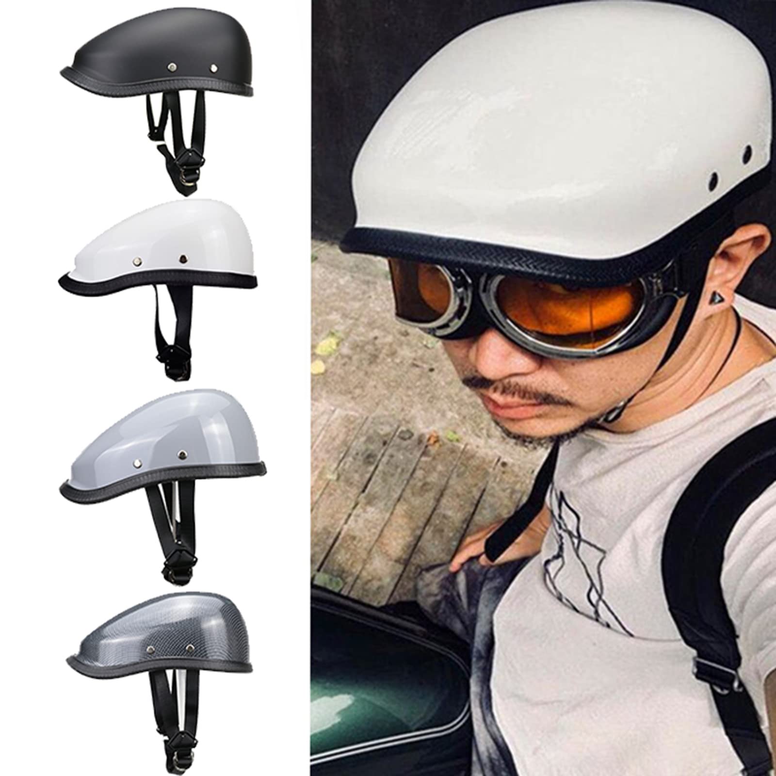 Retro Motorcycle Beret Hat Helmet, DOT Approved Adults German Style Vintage Open-Face Moped Helmet, Men and Women Light Street Motorcycle Retro Skull Cap Half Helmet Automotive