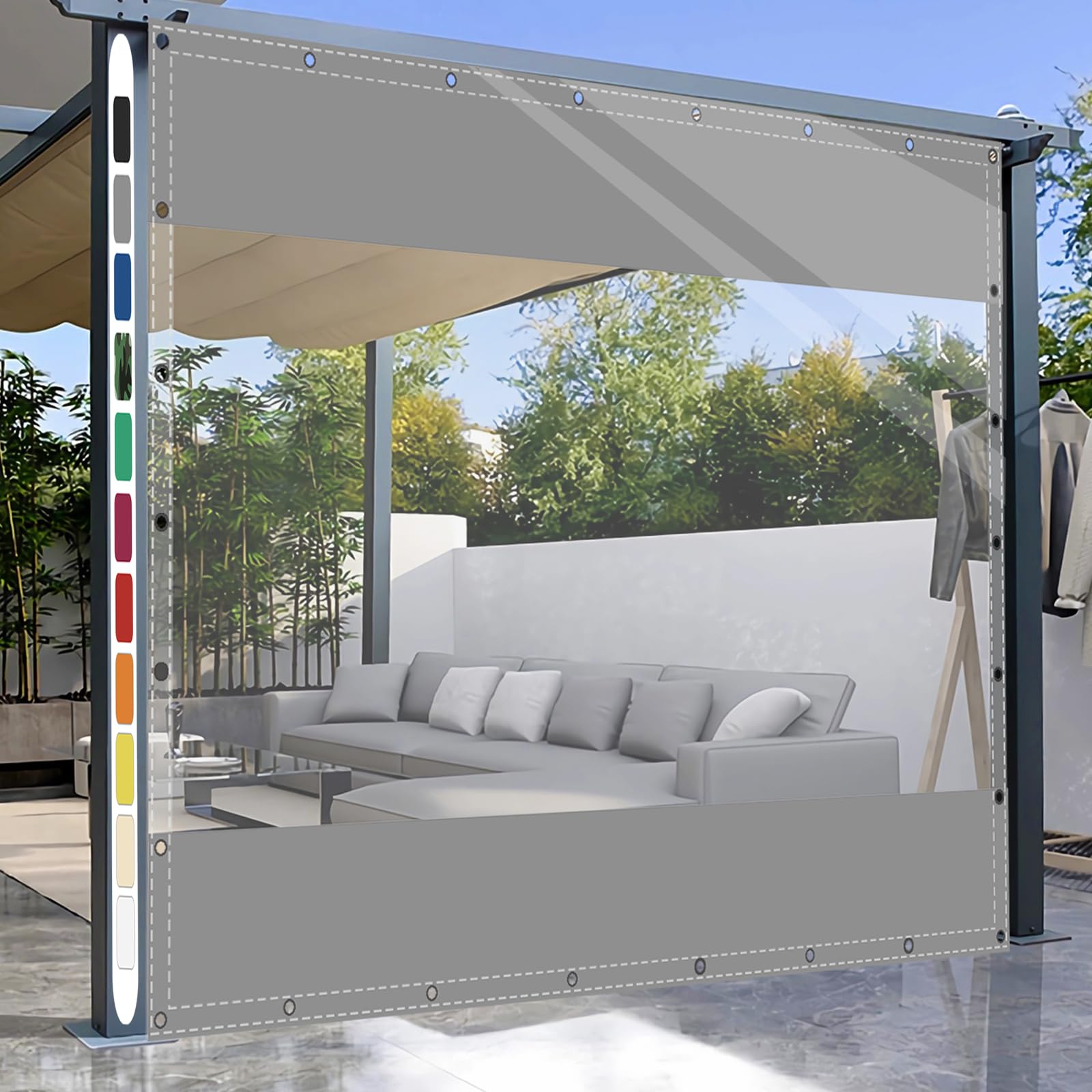 SDLLG Wintergordijnen voor buiten, weerbestendig, aanpasbaar, dik zeil, 0,5 mm, scheidingsgordijn voor tuin, balkon, buiten, garage, paviljoen, terras, dek, 1,5 x 4,6 m (h x l