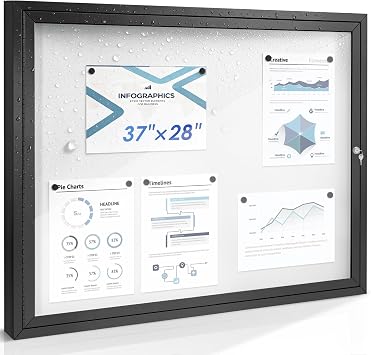 SWANCROWN 37x28 in Outdoor Bulletin Board, Enclosed Whiteboard, Black Frame