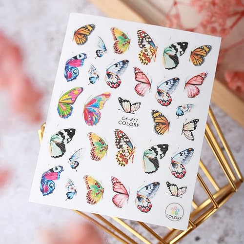 Miniatura 5 de Grandes calcomanías de mariposas para uñas, calcomanías de mariposas grandes 3D para uñas, calcomanías autoadhesivas de diseños de mariposas