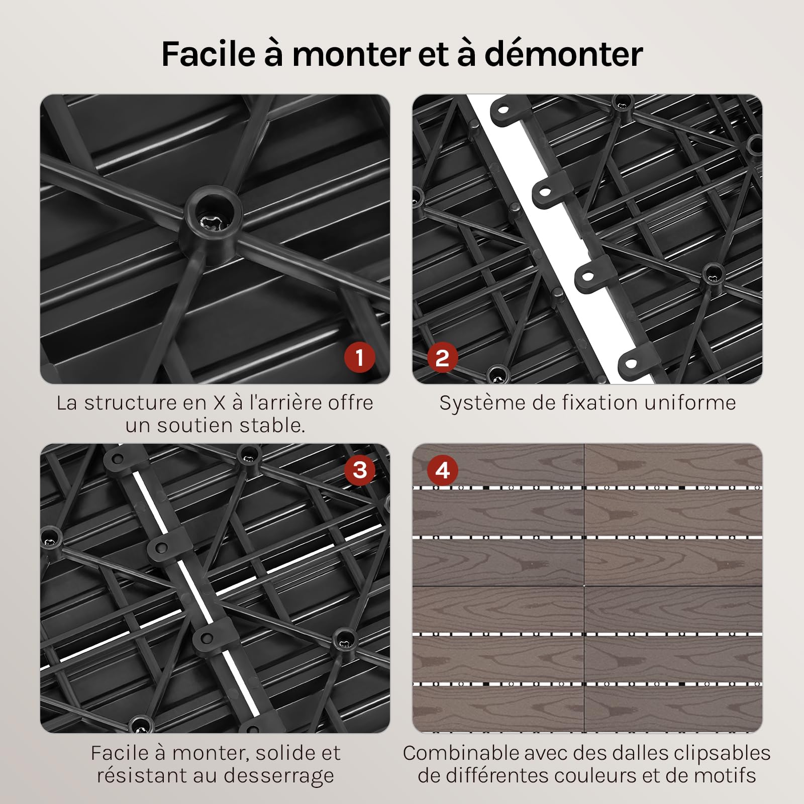 WOLTU Carrelage de sol, Dalle WPC, Brun(22 pièces / 2 m²)