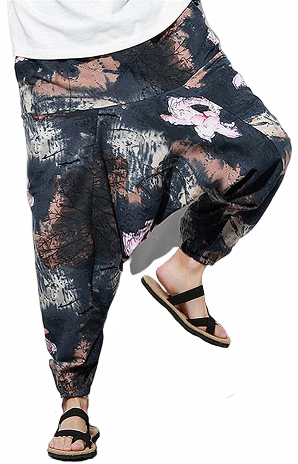 perdontoo Mens Womens Harem Pants Loose Fit Boho Yoga Hippie Aladdin Drop Crotch Trousers