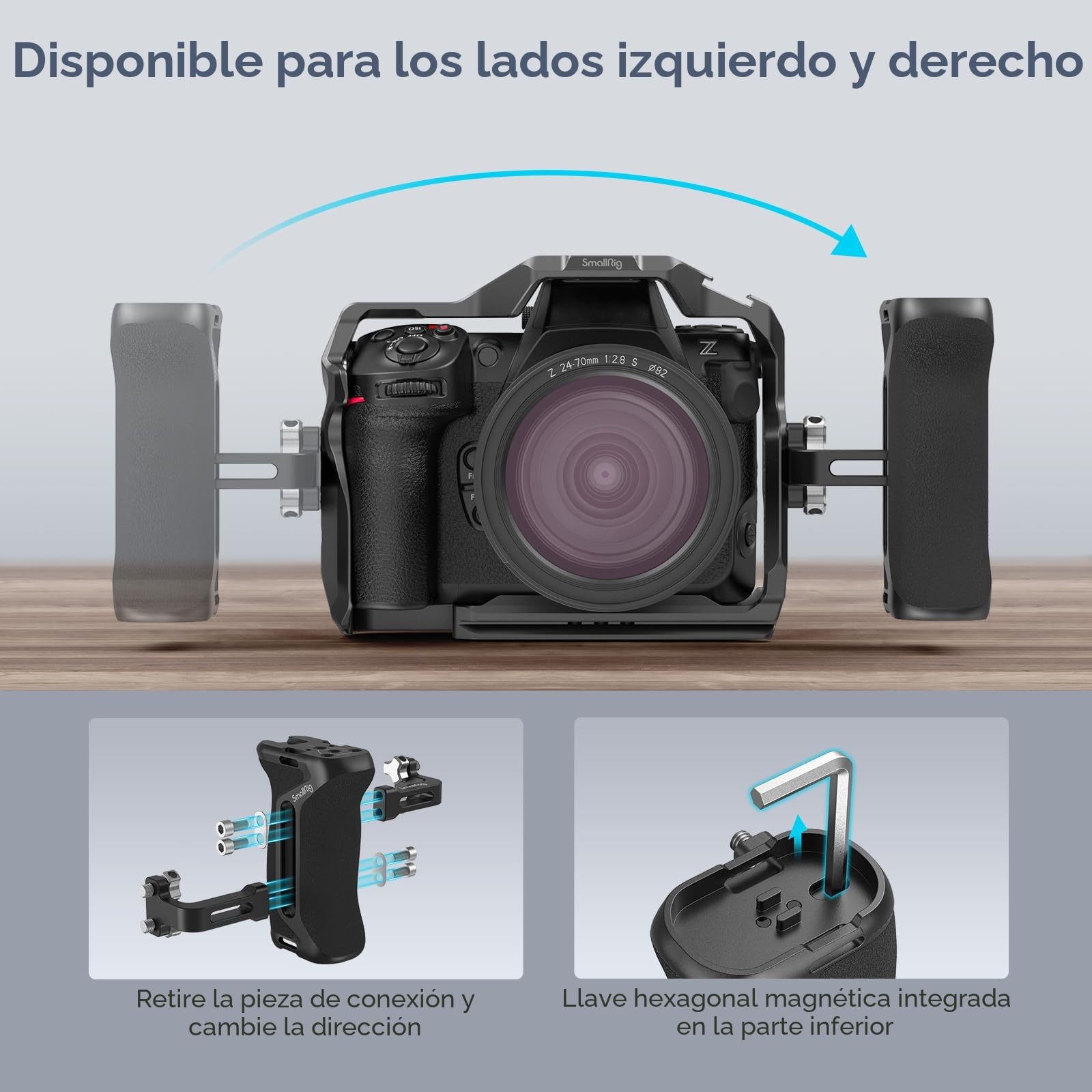 SMALLRIG Mango Lateral de Aluminio con Tornillo de 1/4'' para Jaulas de Cámara, Side Handle Ergonómica Universal 36mm Ajustable hacia Arriba/Abajo - 4015