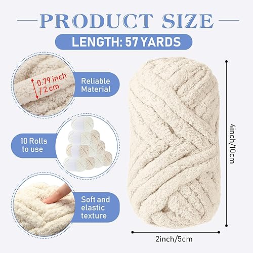 Miniatura 3 de Paquete de 10 hilos de felpilla gruesa de 280 yardas a granel, hilo grueso para tejer a ganchillo, para suministros de manualidades y manualidades