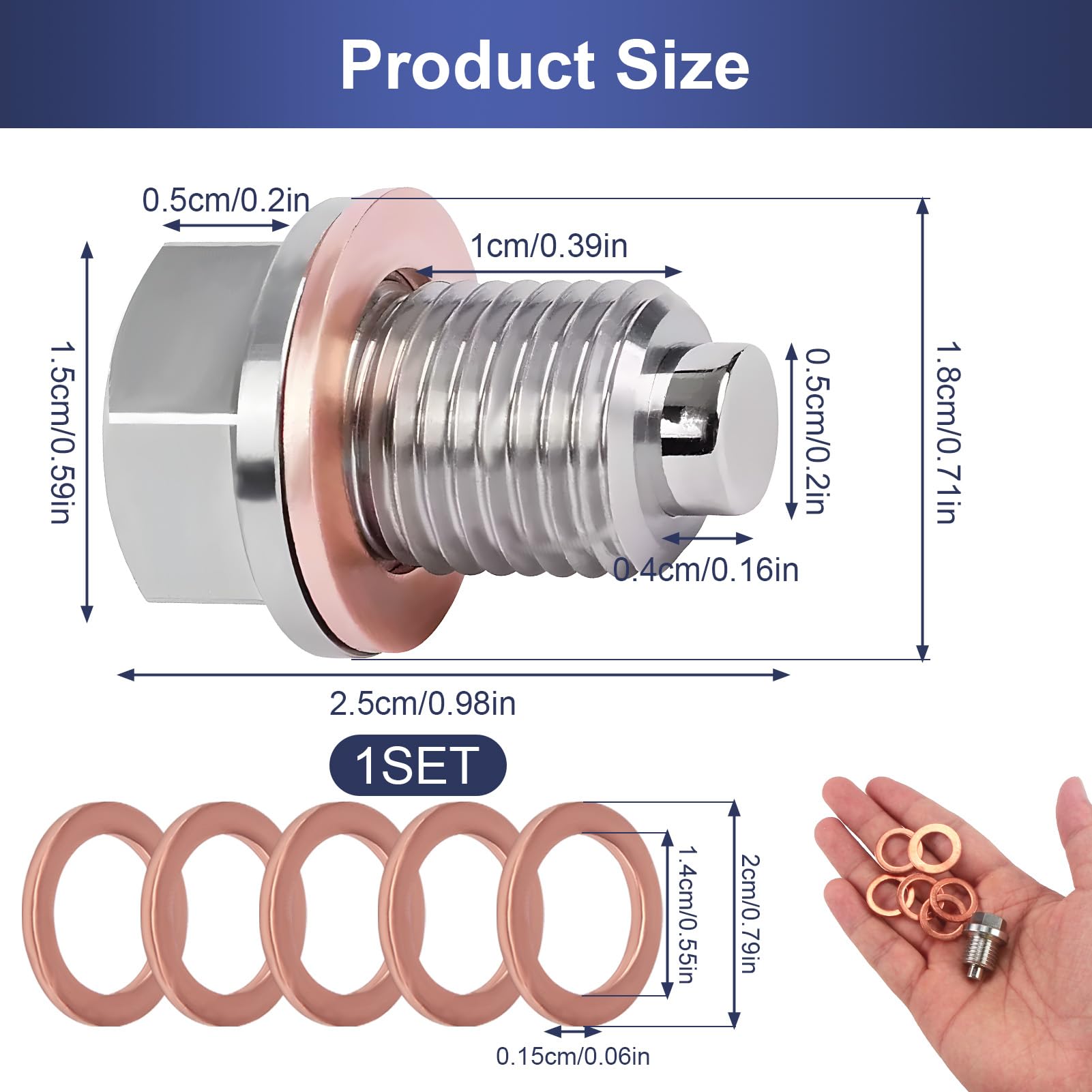 Tappo Di Scarico Dell'Olio Magnetico Dado Di Scarico Della Coppa Magnetica M14 x 1.5 Tappo Scarico Olio Motore con Rondella Di Schiacciamento in Rame Per Tutti Gli Altri Modelli Di Auto
