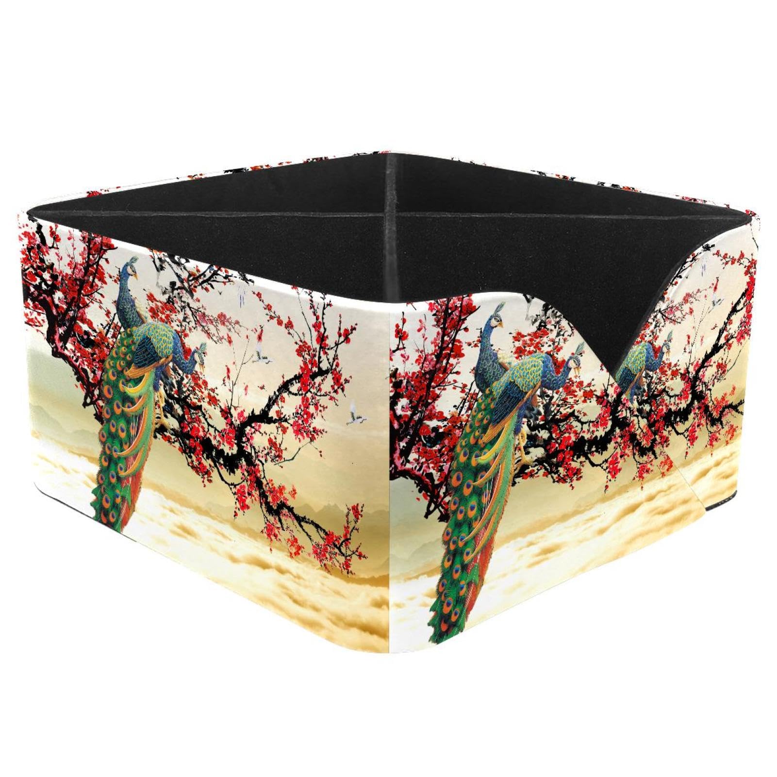 KengjuTesu Peacocks Brids with Plum Blossom Desktop Organizer Pen Holder, Rectangular Pencil Cup for Office, Study and Makeup Stations