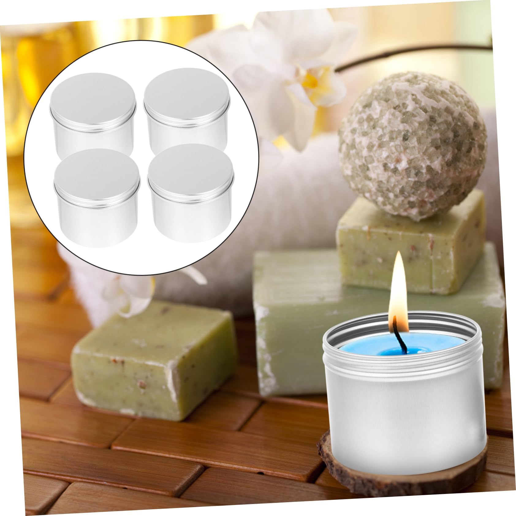PRETYZOOM 4Pcs Round Refillable Aluminum Storage Jars DIY Candle Making Tea Container Lightweight Compact with Screw Top Lid for Protection and Easy Use