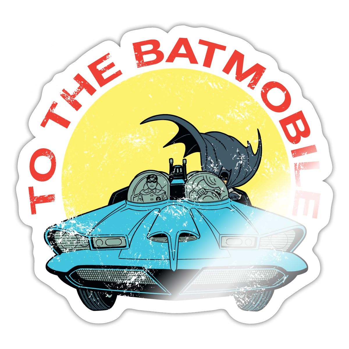 Spreadshirt DC Comics Batman Robin Batmobile Vintage Sticker Size S (10 x 10 cm), 10 x 10 cm, White Glossy