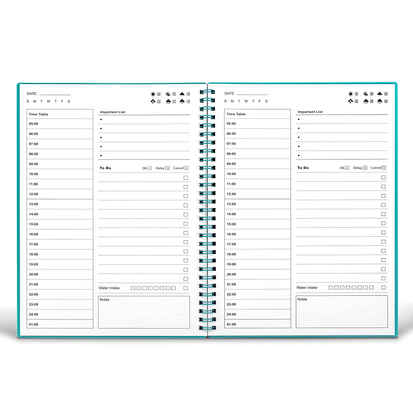 Daily Planner Undated, To Do List Notebook with Hourly Schedule, Time Management Manual and Planner, Personal Organizers, 5.2"x7.5", 75 Sheets/150