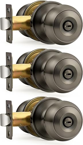 Miniatura 29 de Probrico Pomos de puerta negro mate, manijas de puerta con cerradura y perilla, pomos de interior sin llave para baño y dormitorio, paquete de 2