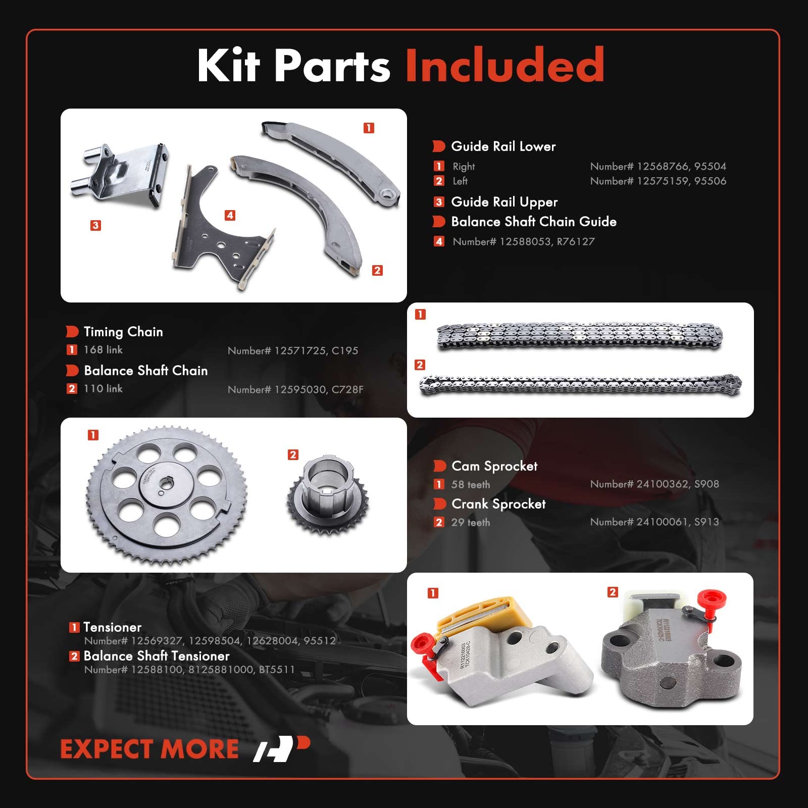 12650231 Colorado Canyon Timing Kit Engine Timing Chain Kit W/Chain Guide ...