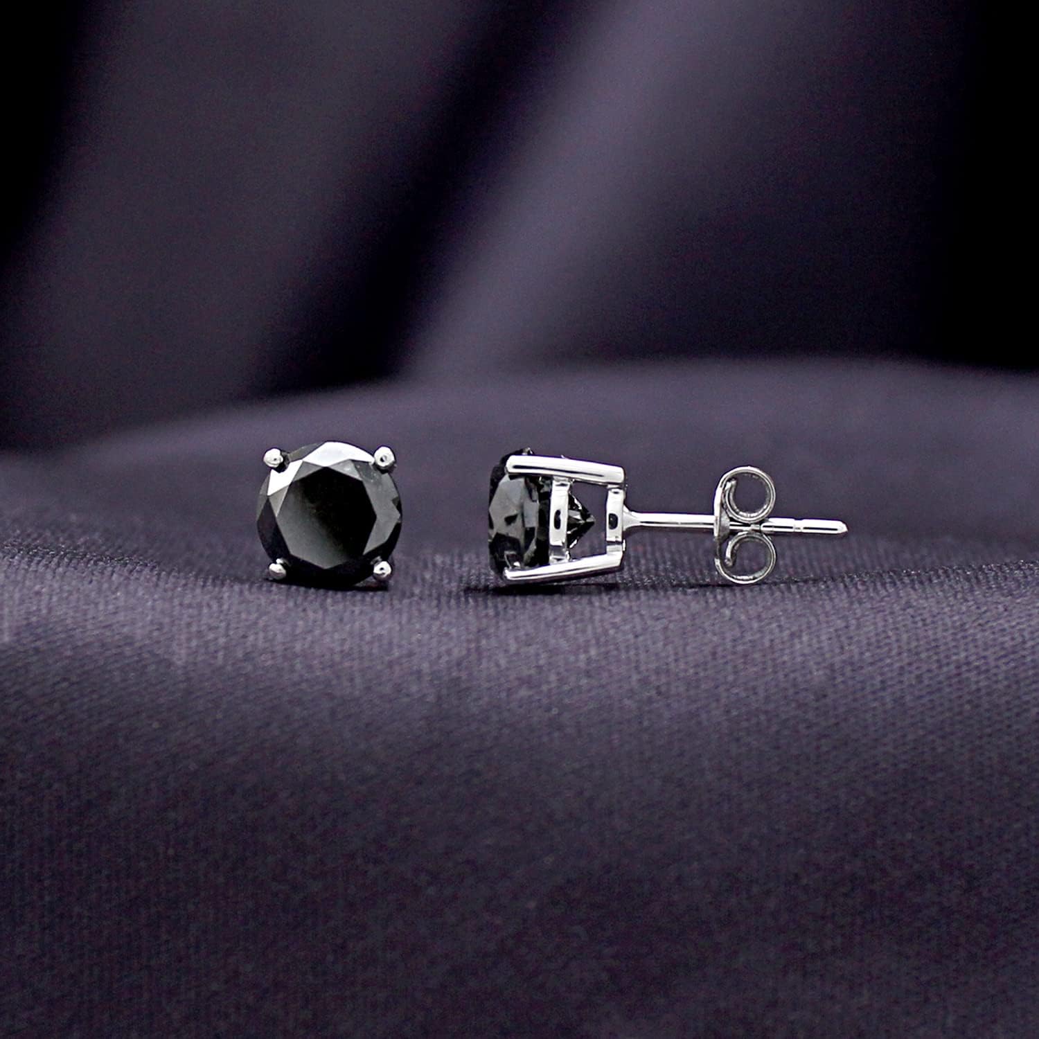 Solitaire Stud Earrings, Round Cut 1/2 cttw to 2 cttw Black Natural Diamond Stud Earrings In 14K Solid Gold Jewelry Gift For Her