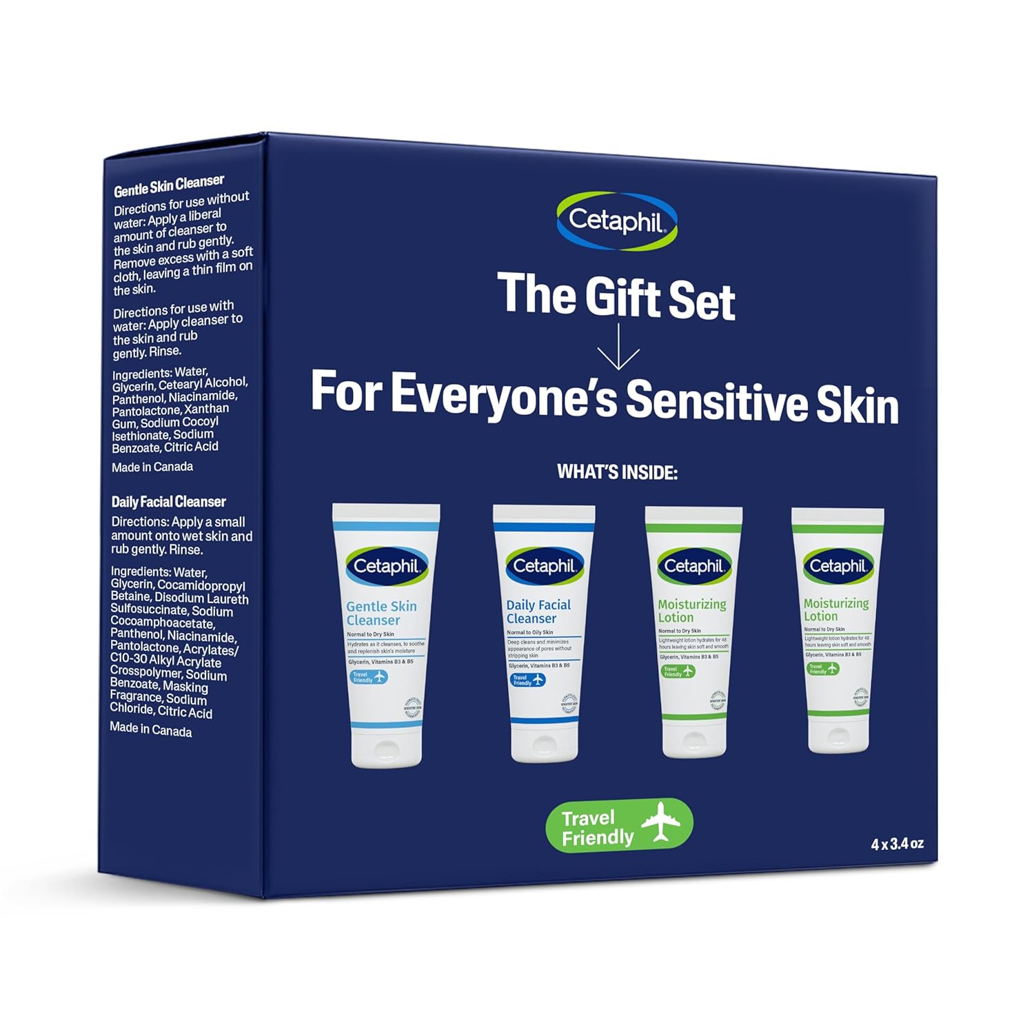 CETAPHIL Skincare Gift Set & Travel Companion for Sensitive Skin | Gentle Skin Cleanser, Daily Facial Cleanser, 2 x Moisturizing Lotion | TSA Approved | Dermatologist Recommended Brand