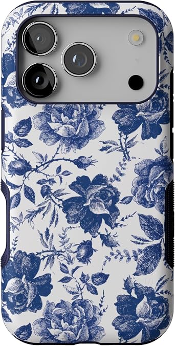 Casely iPhone 17 Pro Case | Rose to Fame | Blue & White Floral | Bold Protective Design | Compatible with MagSafe