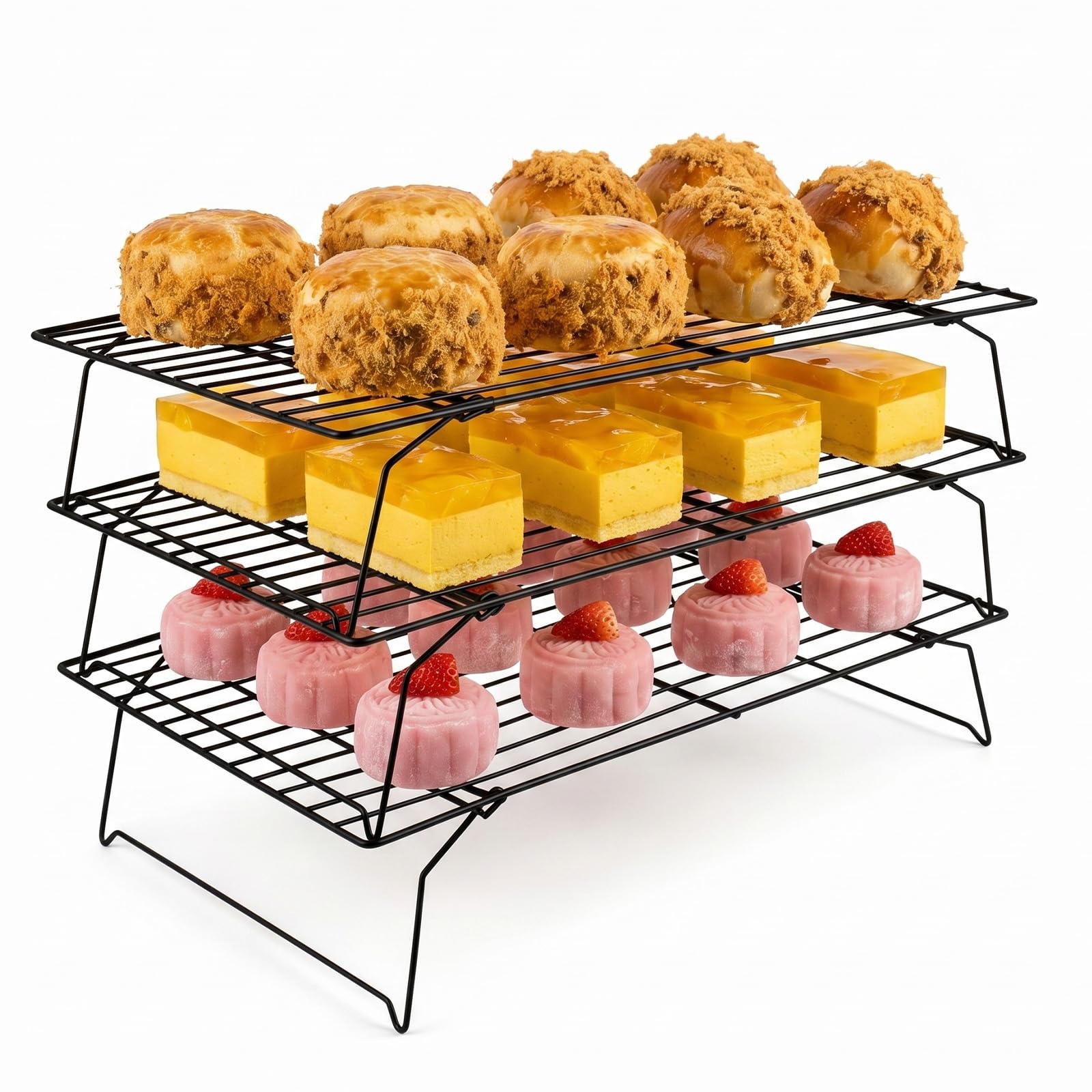 Grille de Refroidissement Pâtisserie 40×25×7,5 cm Acier au Carbone Antiadhésive Pliable Empilable