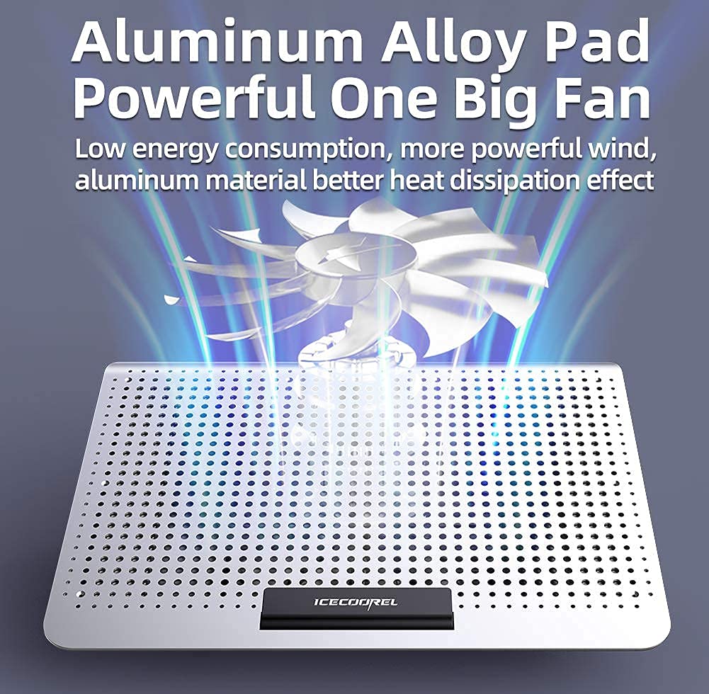 Proffisy Aluminum Laptop Cooling Pad with One Big Quiet Cooling Fan, Laptop Cooler Stand with 7 Height Adjustable, Notebook Cooler pad for Laptop 15.6 14 13 12 Inch, Two USB Ports (Silver) 12 71c5Uv0Xm3S. SL1001