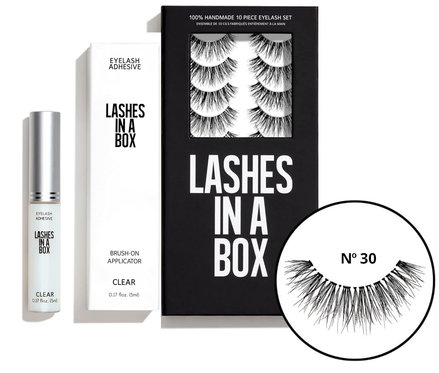 Lashes In a Box 10ct Bonus Pack with Free Bonus Latex Free Adhesive 5-8+ Wears (30) : Beauty & Personal Care