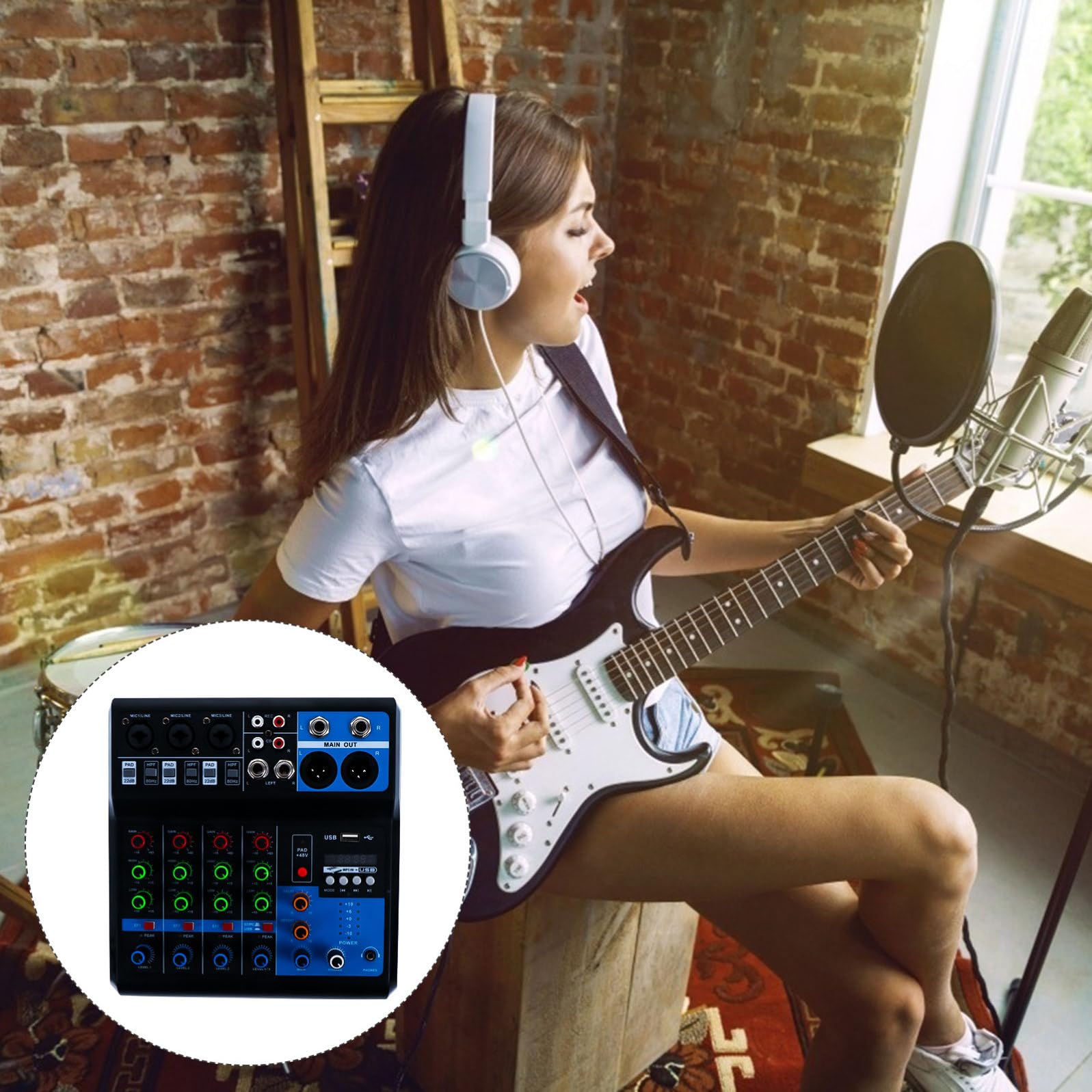 MAGICLULU Mezclador y Conexión USB de Audio Profesional para Computadora de 5 Canales Procesamiento de Voz para Chat de Voz y Enseñanza en Línea
