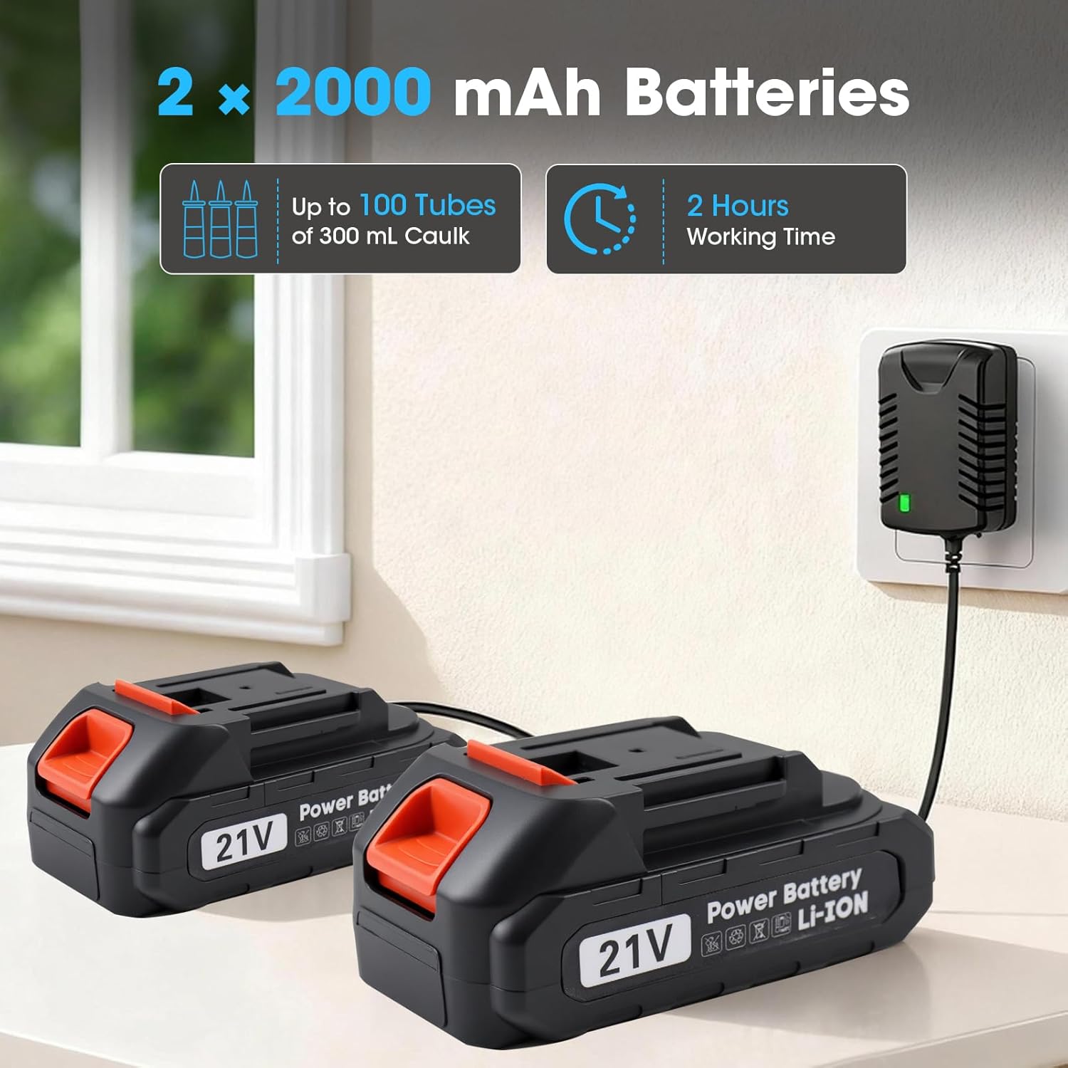 21V Cordless Electric Caulking Gun with Digital Display, 6 Speeds, Auto Retract & LED Light – Battery Powered Drip-Free Caulk Gun with 2×2.0Ah Batteries,14 Pcs Tools,10oz/300ml for Filling & Sealing