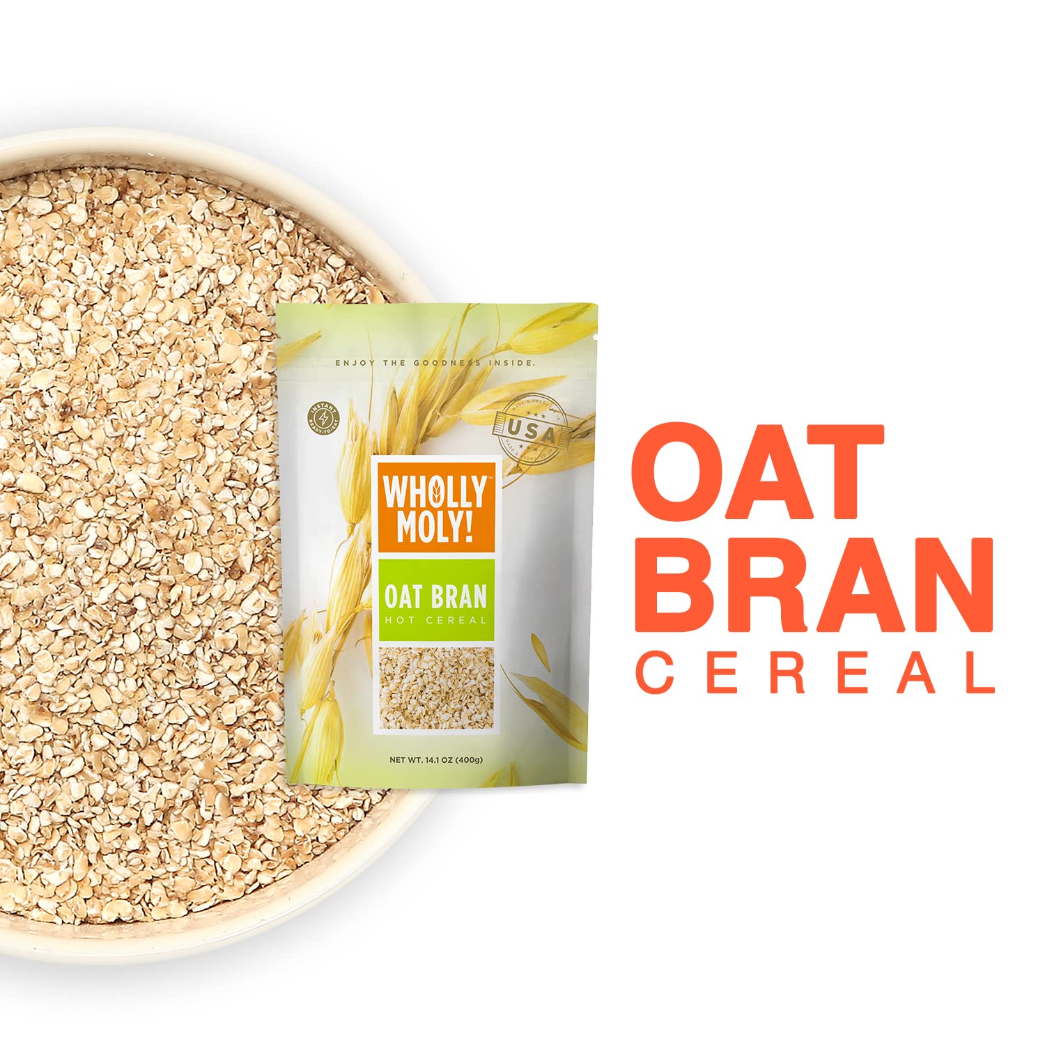 Wholly Moly! Oat Bran, Instant Oatmeal, Original 400g*4 Pack, High Fiber, No Sugar Added, All Natural, Vegan Friendly