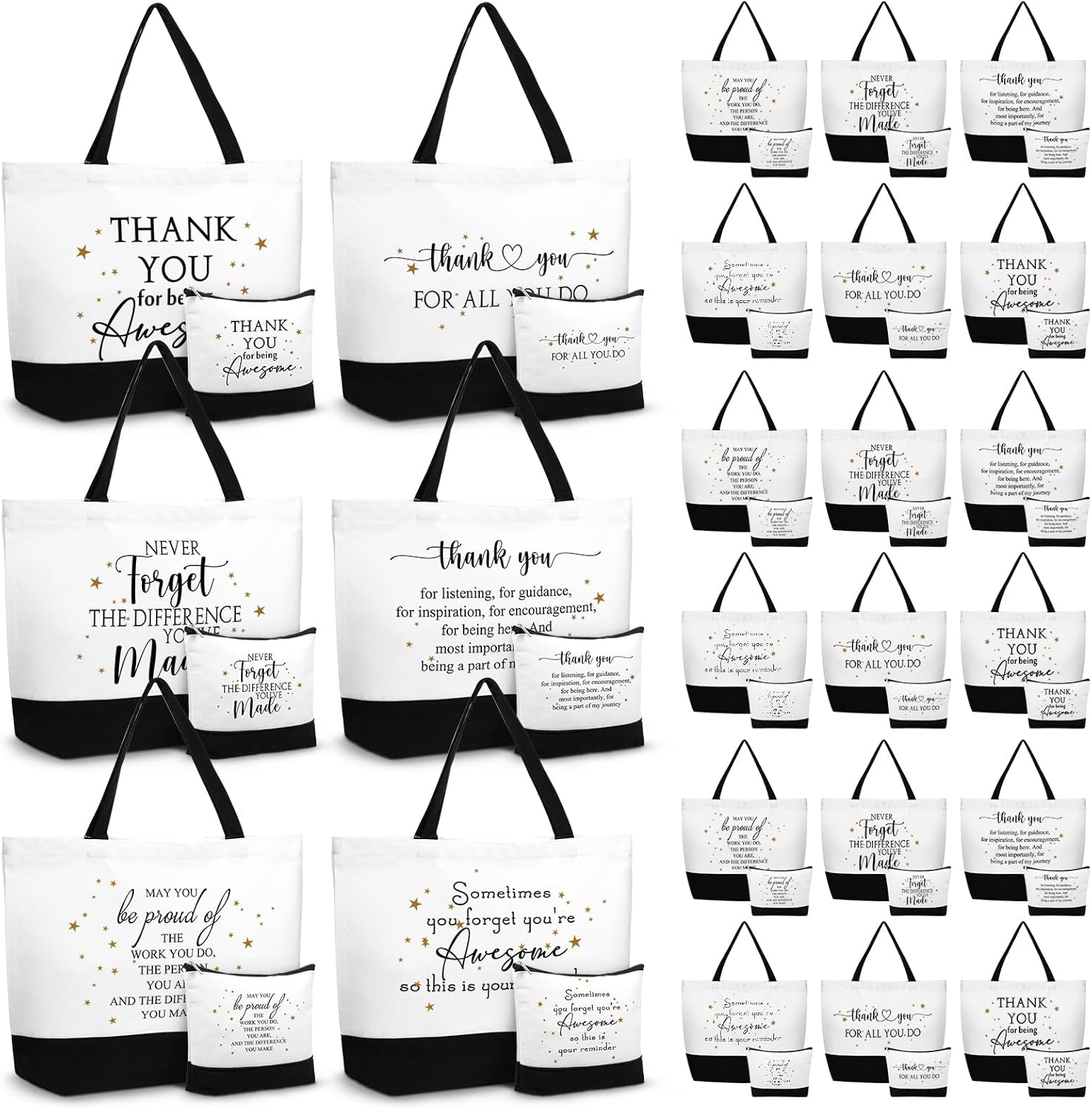 Abbylike 48 Pcs Thank You Gift Tote Bags for Women Mothers Appreciation Employee Canvas Bags Teacher Coworker Staff Nurse