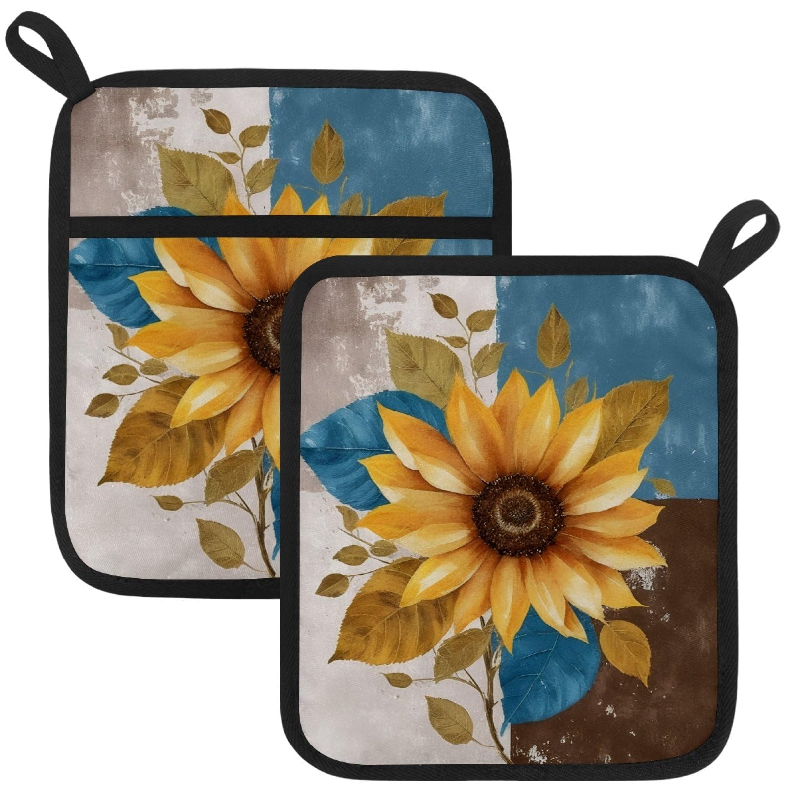 VAPOKF Retro Sunflower Kitchen Hot Pot Holder, Pot Holders Heat Resistant Pot Holder with Pocket Heat Resistant Trivets for Hot Pans Cotton Pot Mitts for Kitchen Cooking Baking