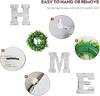 Vista 2 de Letrero de madera para el hogar con corona, letras de madera rústica de 9.8 pulgadas, H, M, E, decoración para colgar en la pared con corona Blanco
