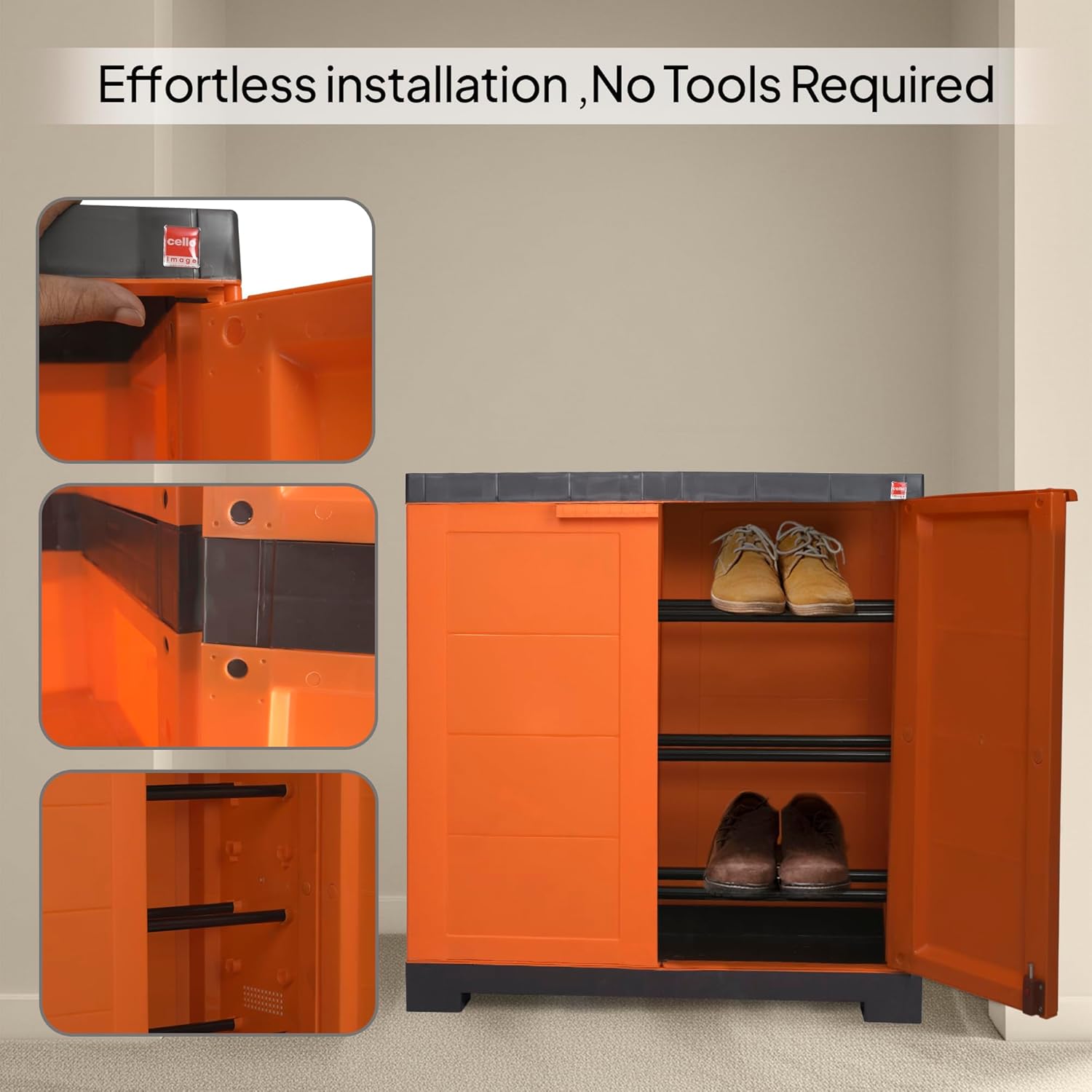 Cello Novelty Compact Plastic Shoe Rack(Orange and Brown)