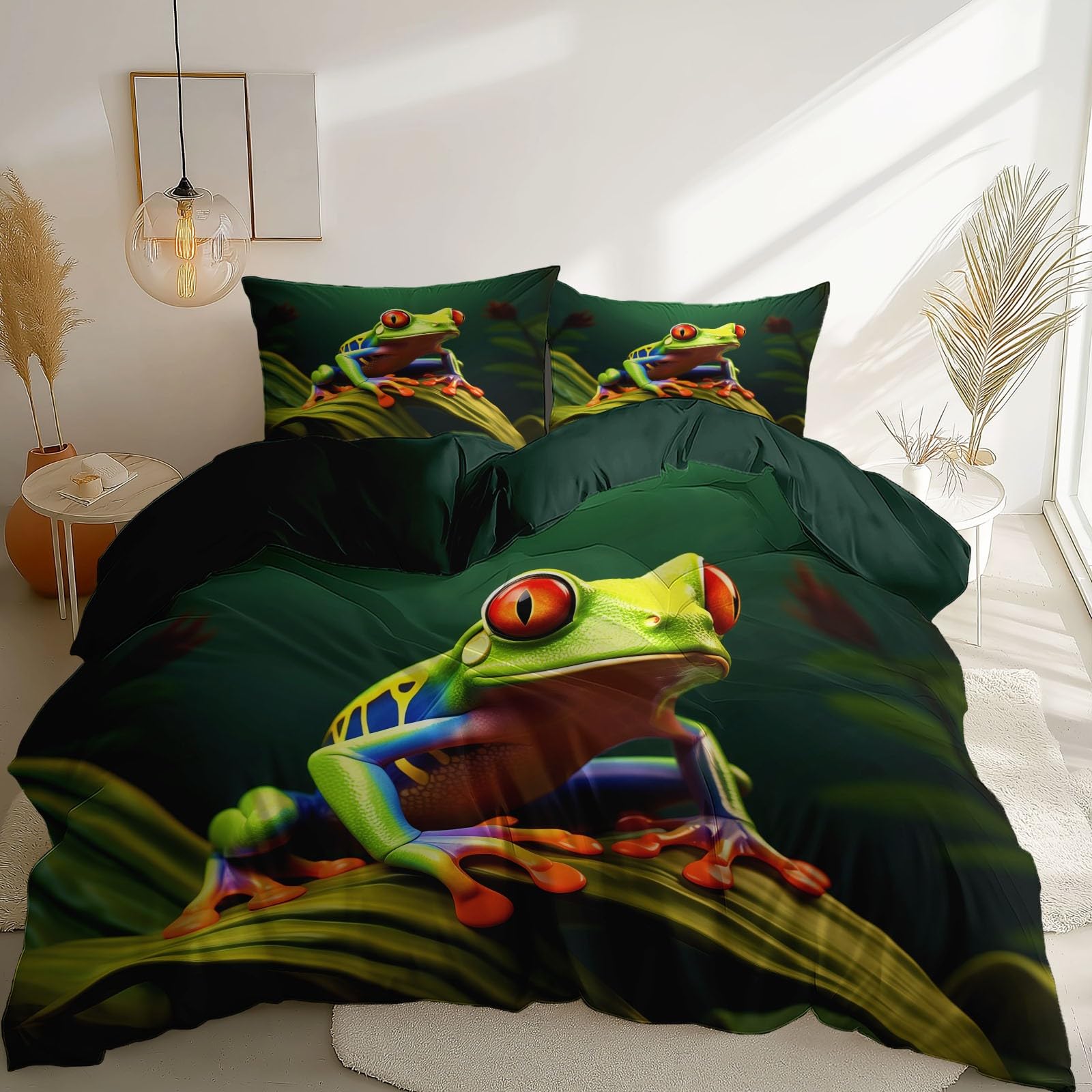 Zestaw pościeli Frogsgreen Leaves miękki nadruk zestaw pościeli szczotkowana mikrofibra poszewka na kołdrę z poszewkami na poduszki 260 x 220 cm prezenty dla mamy sypialnia dekoracja zielony