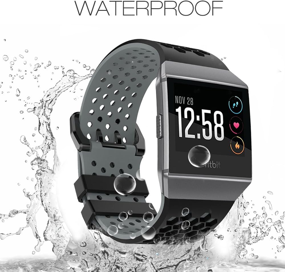 EasyJoy Fitbit Ionic Bands for Women Men Small Large, Silicone Material Soft Waterproof Breathable Replacement Accessories Sport Strap Set for Fitbit Ionic Smart Watch. (Blue/White, Small(5.5"-6.7"))