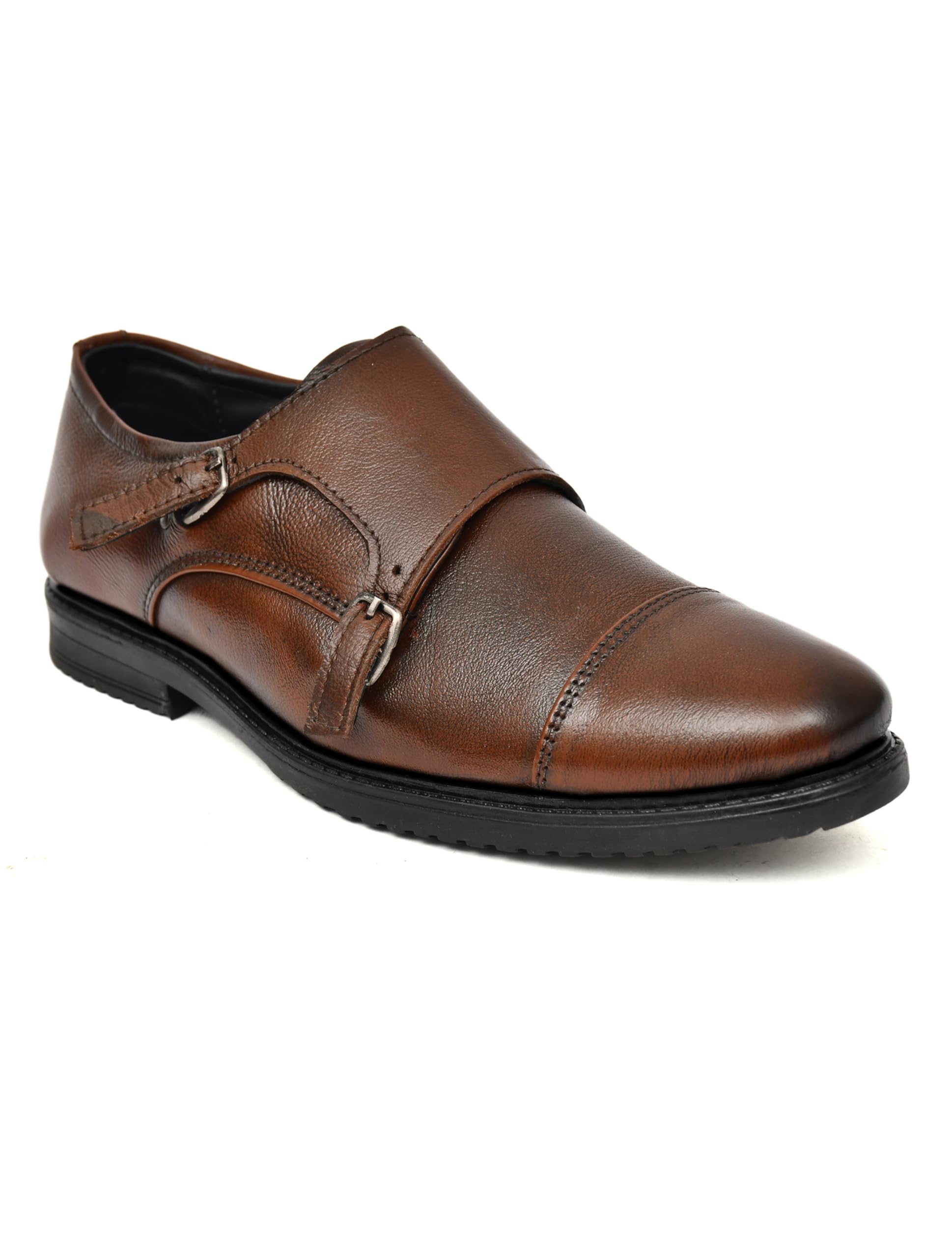 Men's Leather Double Monk Strap Shoes | Elegant & Fashionable Formal Footwear for Business & Special Occasions-image-43