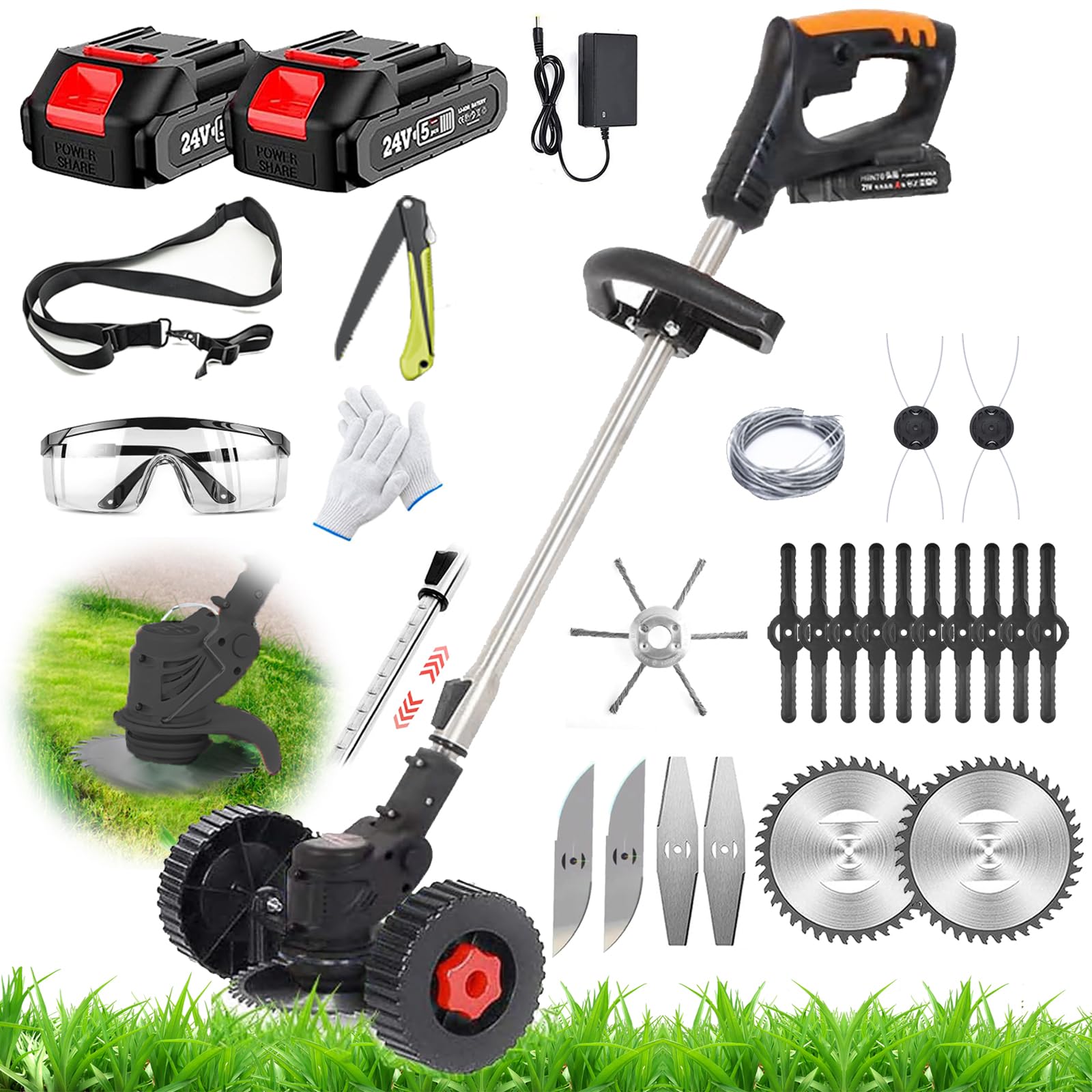 Accugrastrimmer met accu en oplader, 21 V, telescopische steel, elektrische grastrimmer, accu-bosmaaier voor gazonsnijden, gazononderhoud, oprit en tuin, zwart Accugrastrimmer met accu en oplader, 21 V, telescopische steel, elektrische grastrimmer, accu-bosmaaier voor gazonsnijden, gazononderhoud, oprit en tuin, zwart