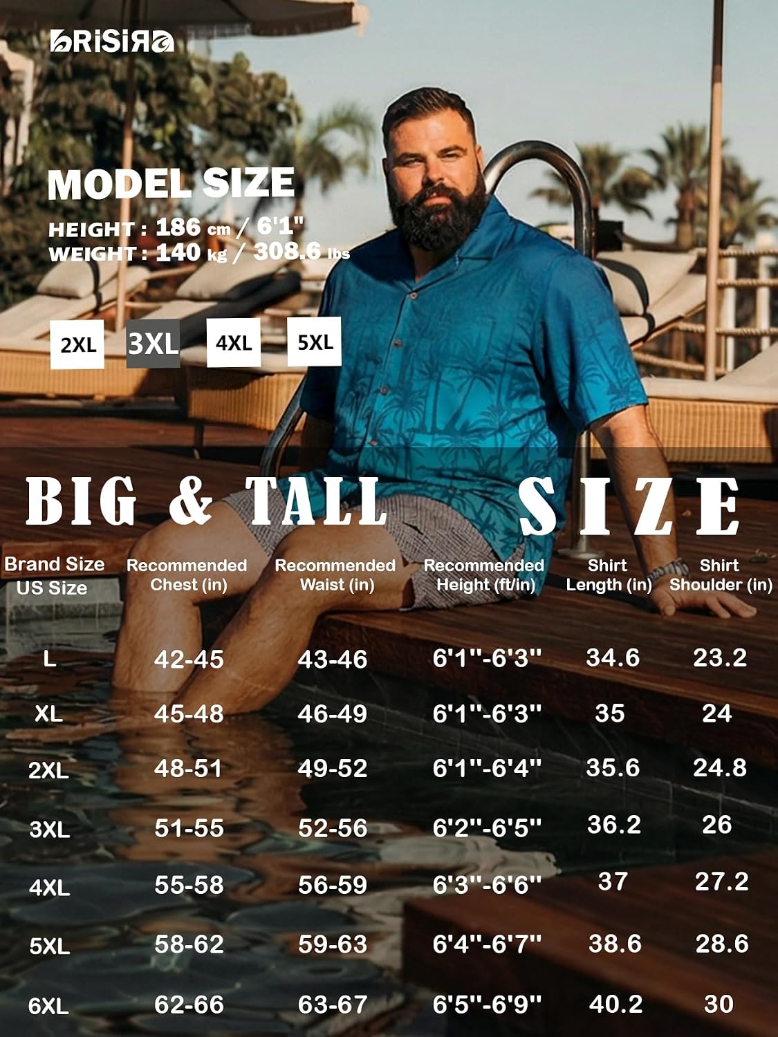 BRISIRA Big and Tall Hawaiian Shirts for Men Beach Aloha Tropical Floral Cuban Button Down Summer Casual Vacation Shirt L-6XL