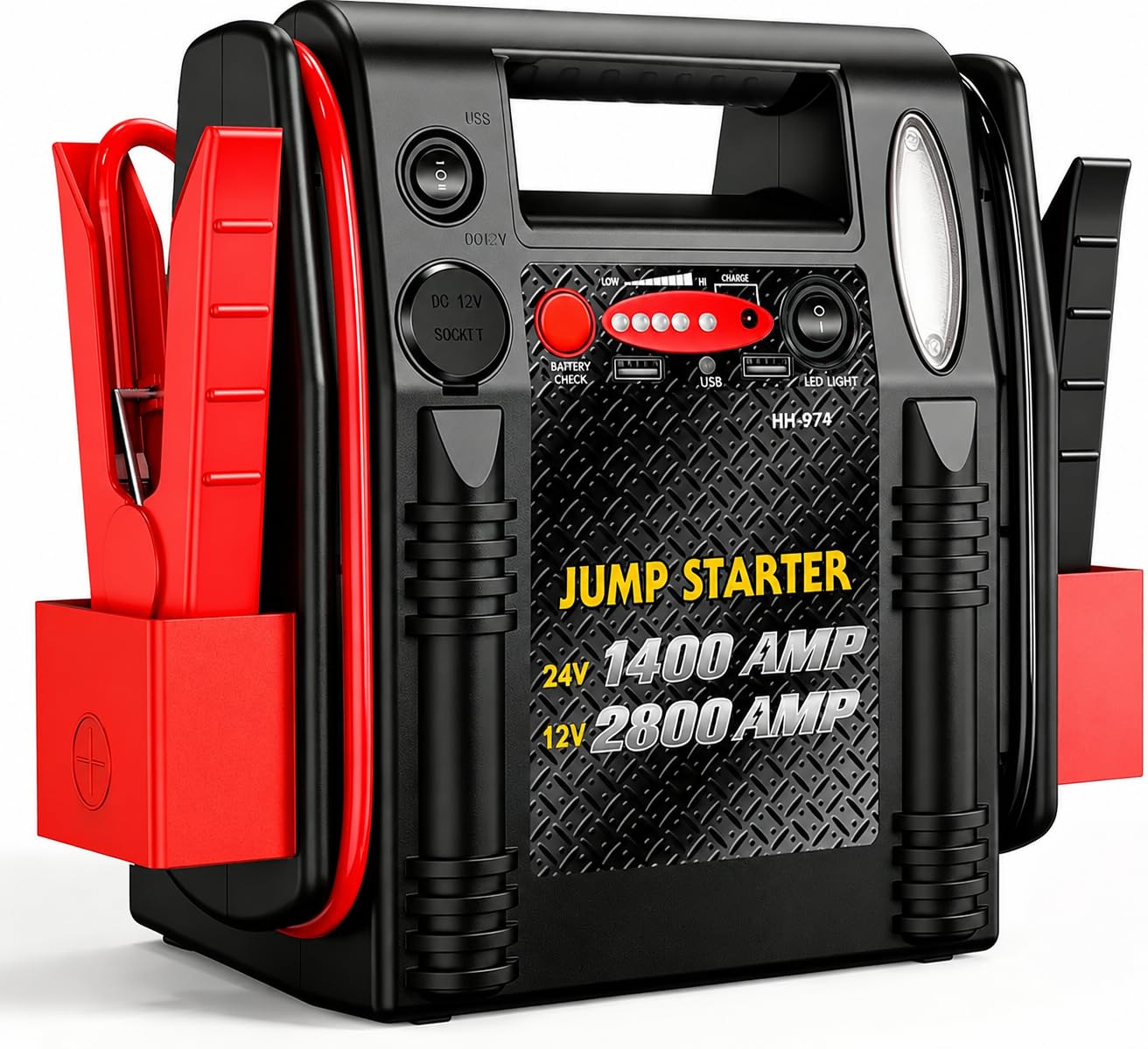 Arrancador de coche resistente de 2800 A/1400 A, 12 V/24 V y amplificador de batería, paquete de puente, energía de emergencia de plomo ácido para coches, camiones, SUV, barcos, caravanas