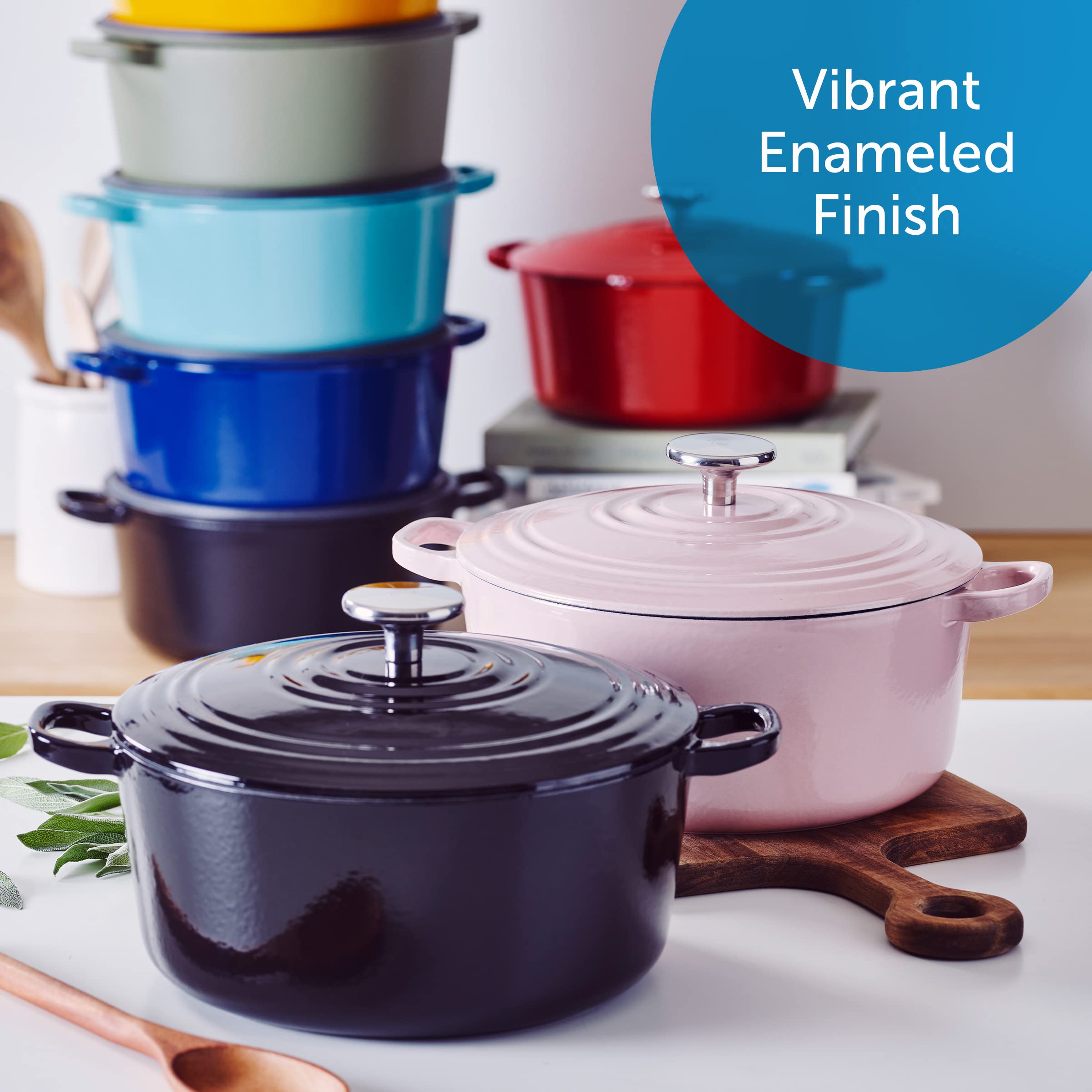 BK Cookware Ghisa Smaltata Tedesca, 24 cm/4,2 litri Casseruola avec Couvercle, Forno Olandese, Fornello a Induzione, Lavabile in lavastoviglie, Forno fino a 220°C, Nero