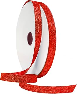 Morex Ribbon 98502/25-609 Metallic Princess Glitter, 3/8" x 25 yd, Red