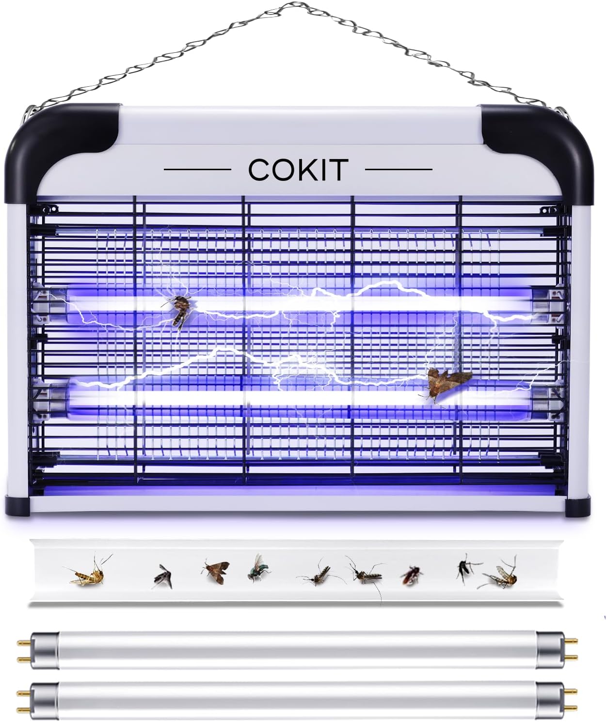 Bug Zapper Indoor 20W Electric Insect Killer with Bug Collection Tray, Fly and Mosquito Killer for Home, Kitchen, Garage, Patio, Includes 2 Extra Replacement Bulbs