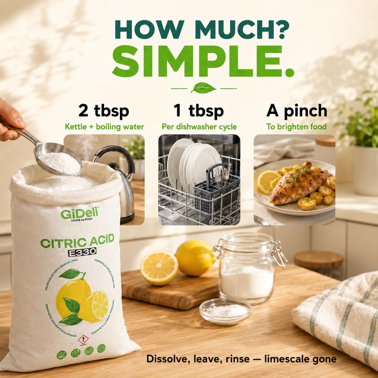 GiDeli Zitronensäure Pulver E330 in Lebensmittelqualität 30kg - reine Citric Acid zum Entkalken von Wasserkocher Kaffeemaschine & Waschmaschine - Vegan & Gentechnikfrei für Küche und Haushalt
