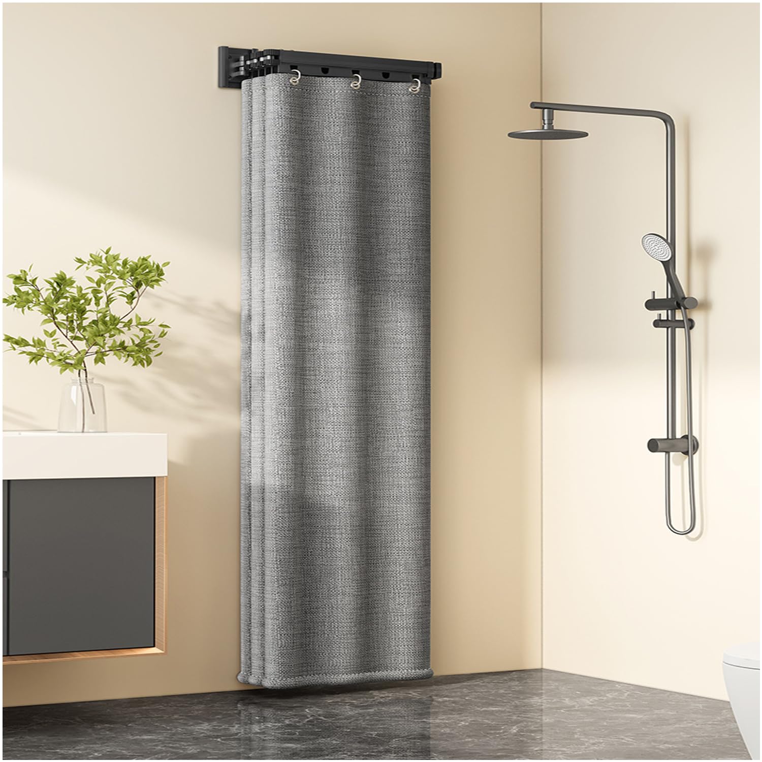 Barre de rideau de douche pliable réglable à 180 degrés sans perçage