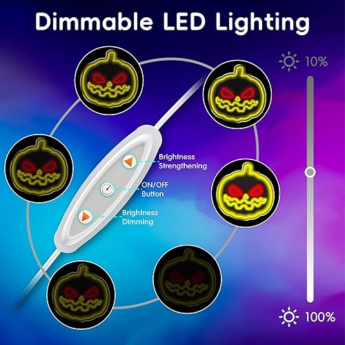 Miniatura 7 de 13.8in*13.8in Pumpkin Neon Signs For Wall Decor, Dimmable LED Neon Signs for Gaming Room Bedroom Family Birthday Bar Wedding Party Night Light, Neon