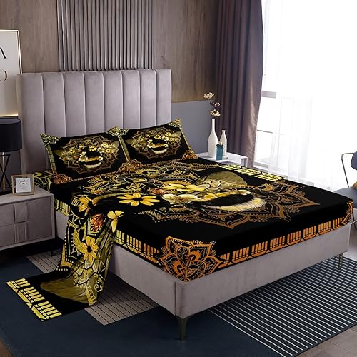 Erosebridal Juego de sábanas de abeja gótica de lindos animales de tamaño matrimonial para niñas, sábanas florales kawaii, juegos de sábanas y
