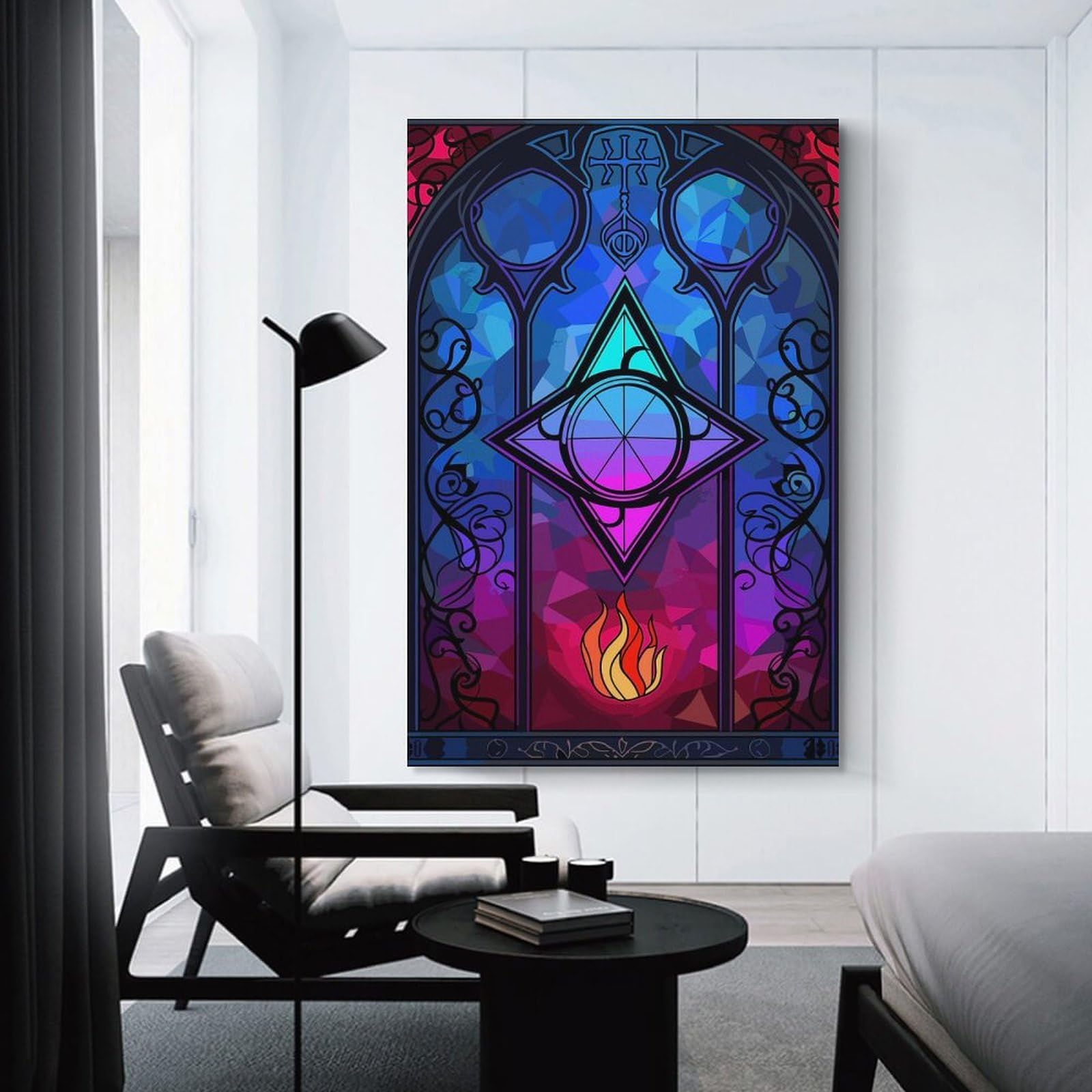 Junmoney Mystical Stained Glass Window Canvas Wall Decor 24x36inch(60x90cm), for Feature Walls in Flats Or Modern Rooms, Decorative Artwork with Flexible Styling