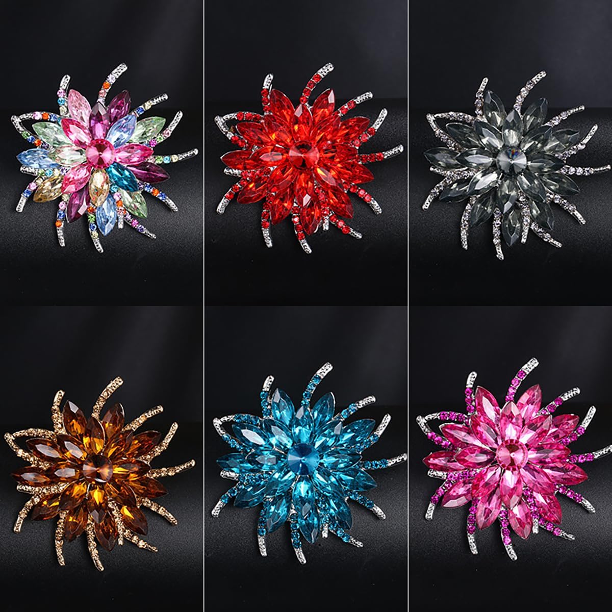 Sparkly Rhinestone Flower Brooch Pin Colorful Fireworks Brooches Large Floral Crystal Brooch Elegant Flower Corsage Brooches Wedding Party Birthday Fashion Jewelry Accessories for Women - Image 4