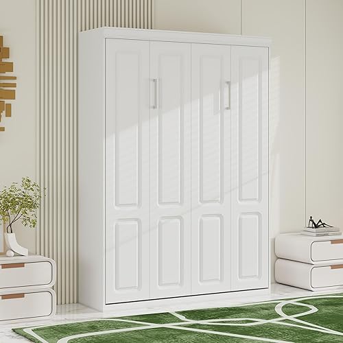 Full Size Murphy Bed: Hidden Wall Bed Cabinet Without Mattress, Space-Saving Wall Beds, Sleeping Arrangement for Bedroom/Guest Room/Living Room, White-1