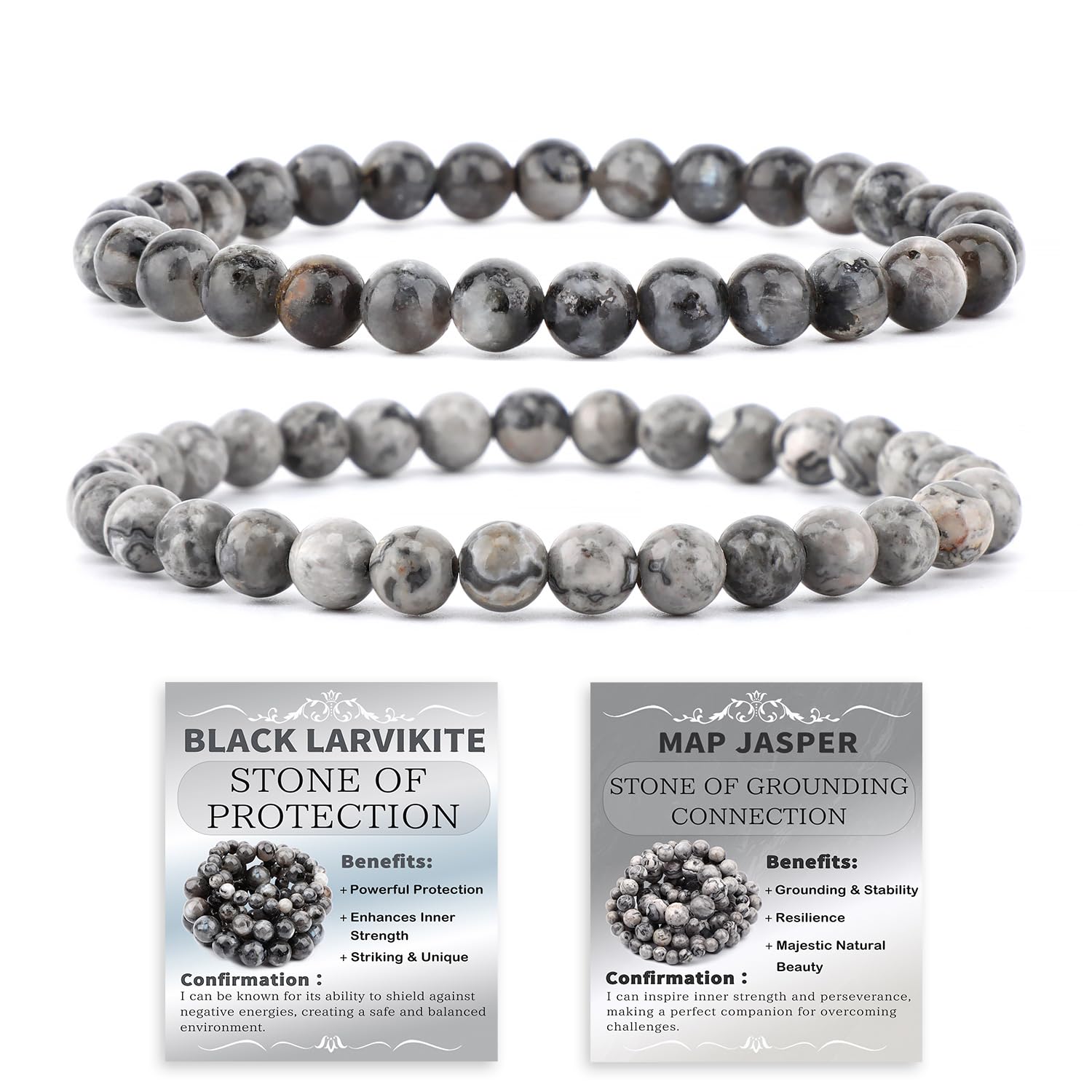 NCB 2-Piece 6mm Natural Crystal Gemstone Stretch Bracelets | Handmade Reiki Energy Healing Jewelry for Meditation, Yoga, Unisex