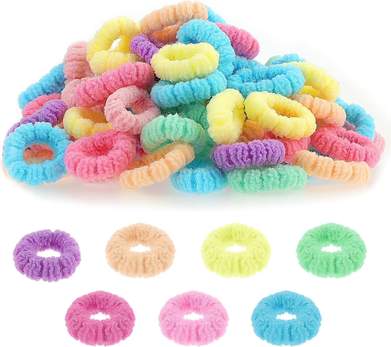 Diversa Cotton Mini Rubber Bands Elastic Hair Ties, Small Baby Hair Bobbles Ponytail Holder for Kids Girls & Women, 2.5 cm in Diameter, Pack of 100 (Pumpkin)